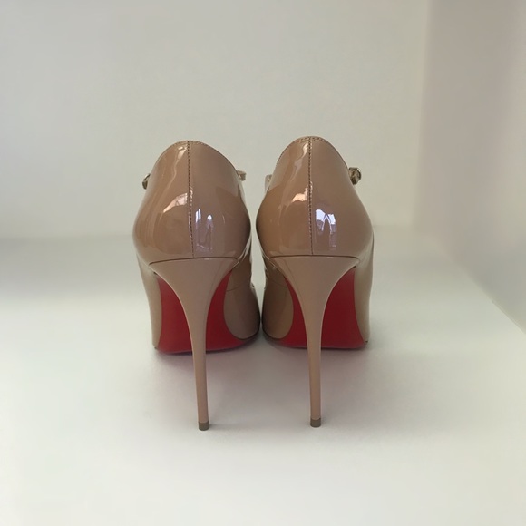 Christian Louboutin Nude Patent Leather T-Strap Heels - Picture 4 of 6